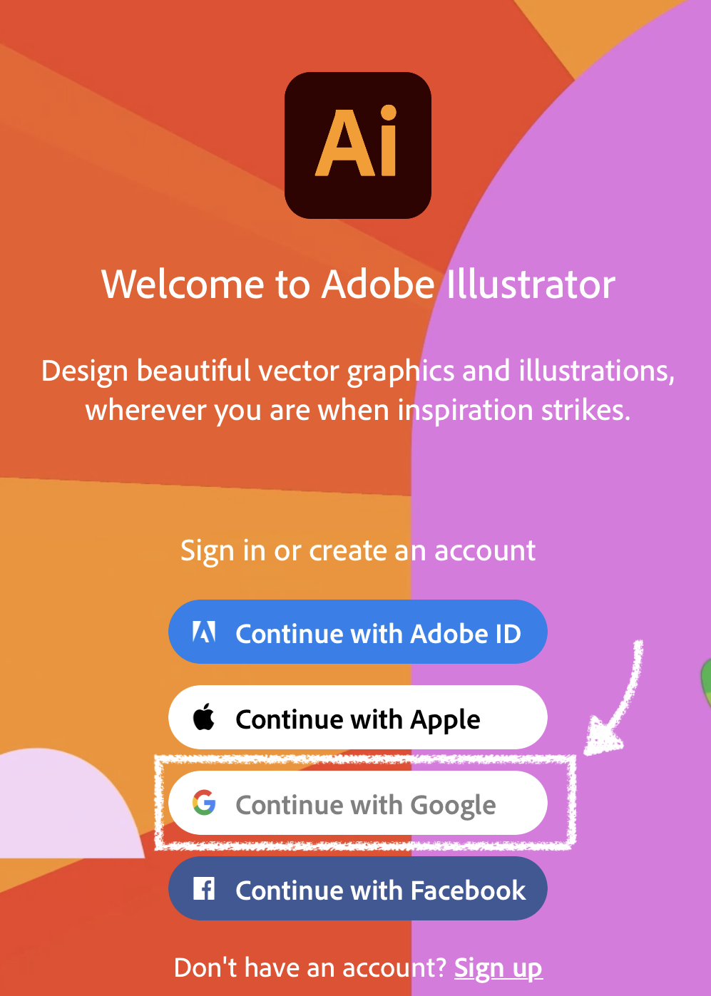 Pagina Login Adobe Illustrator iOS